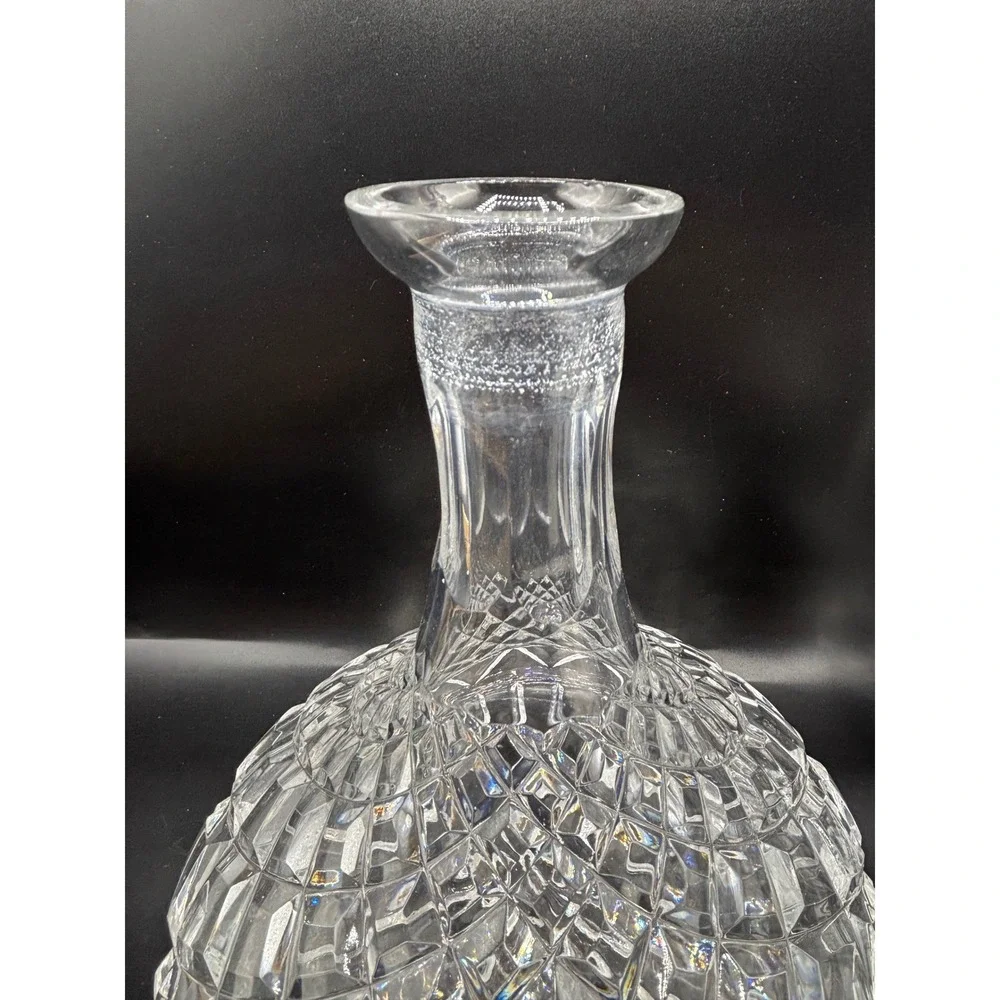 Vintage Cut Glass Decanter with Large Geometric Globe Stopper Diamond Pattern